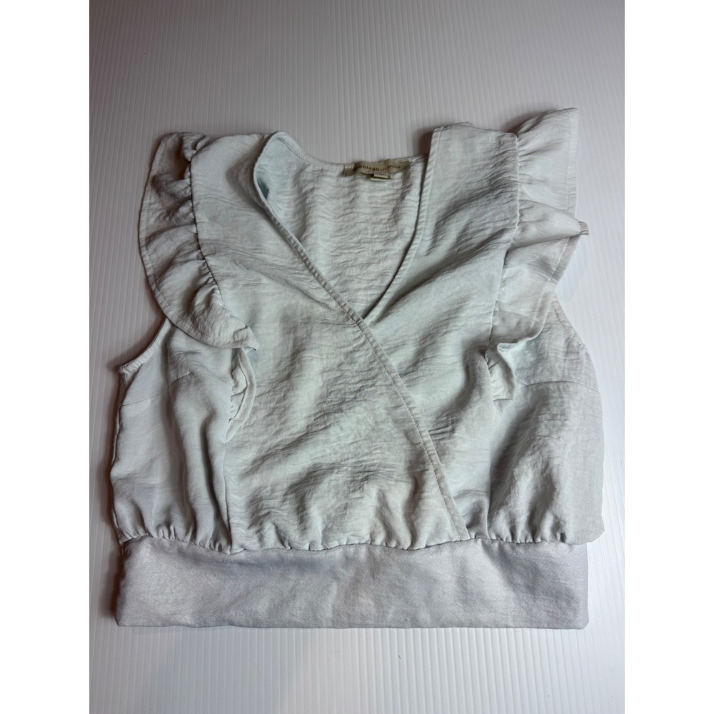 Monteau Los Angeles Light Blue Ruffle Surplice Smocked Crop‎ Top 201784 Mens L